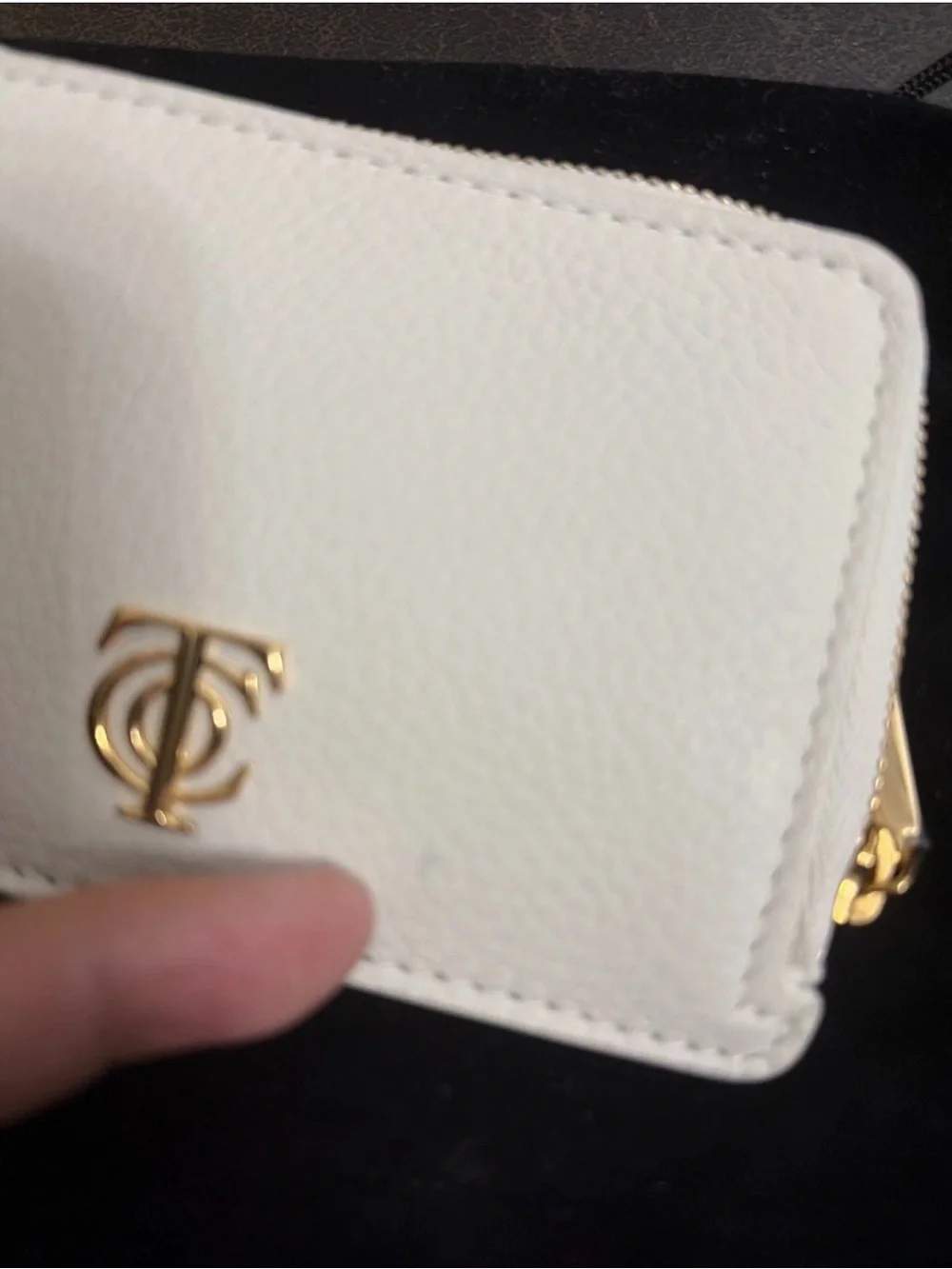 Tiffany & Co  White Leather Zip Card Case